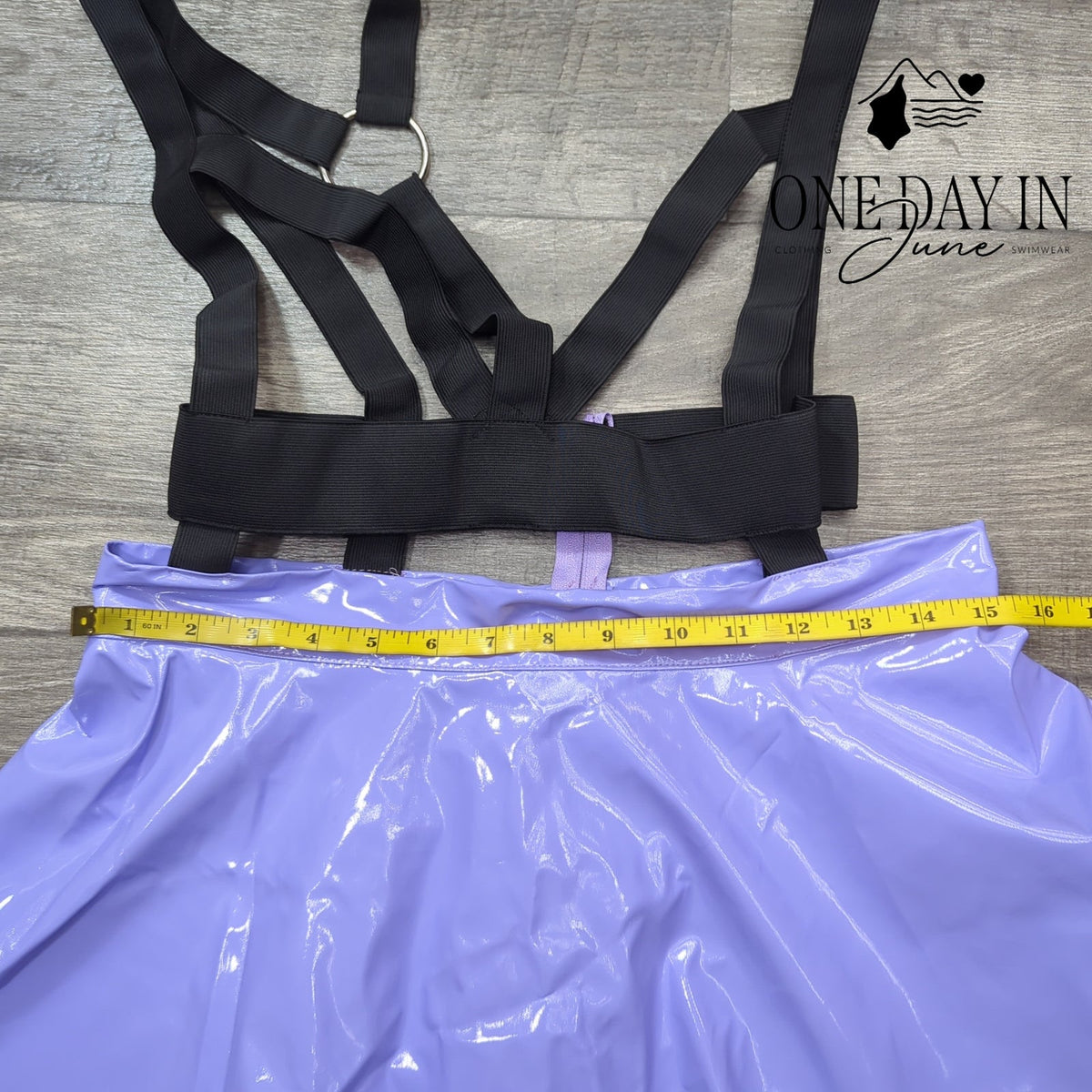 Chaotic Candy Lavender PVC Vinyl Flare Skirt Black Harness Straps Size L