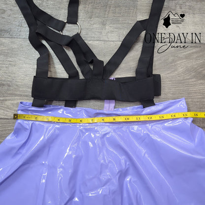 Chaotic Candy Lavender PVC Vinyl Flare Skirt Black Harness Straps Size L
