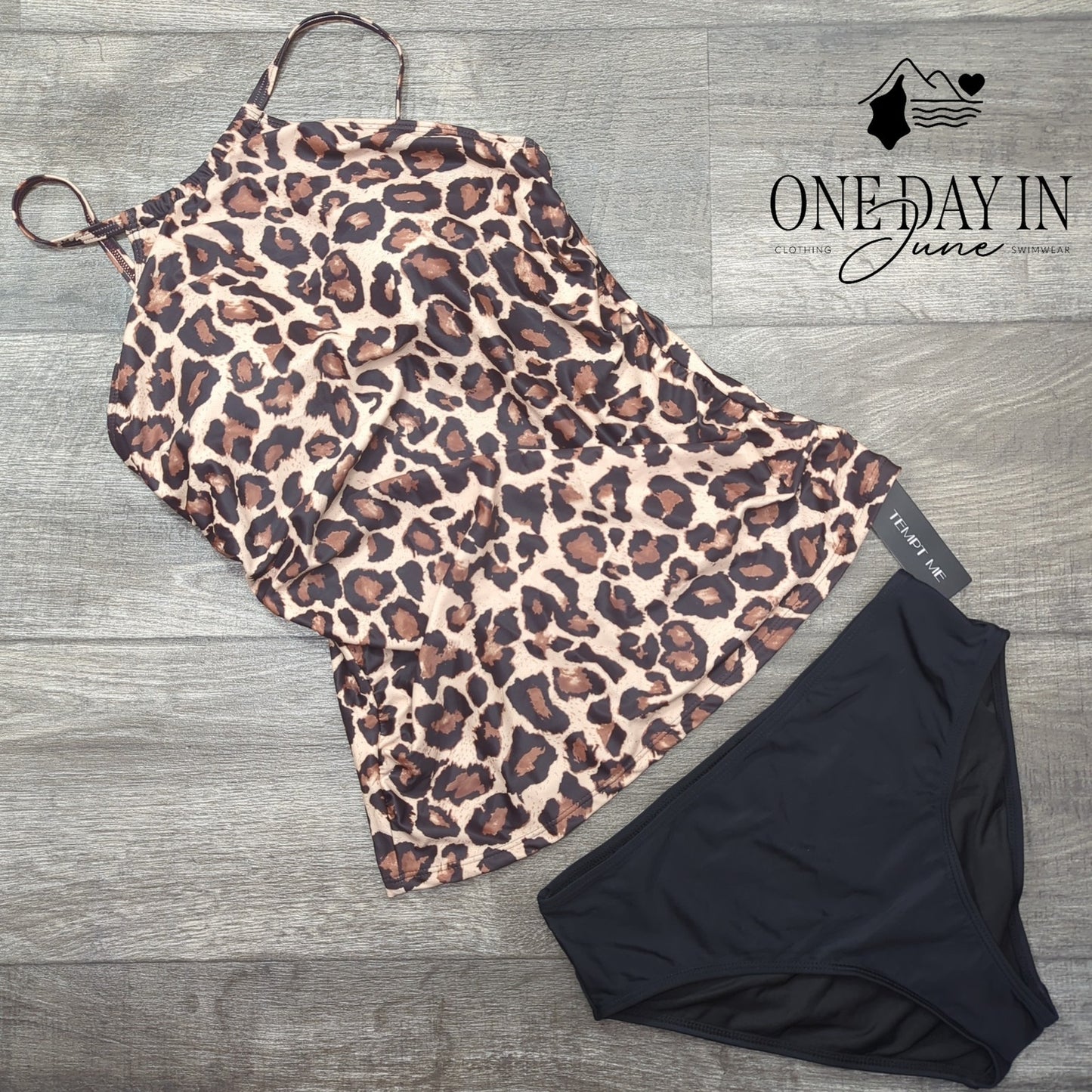 Tempt Me High Neck Leopard Tankini Swimsuit Size S