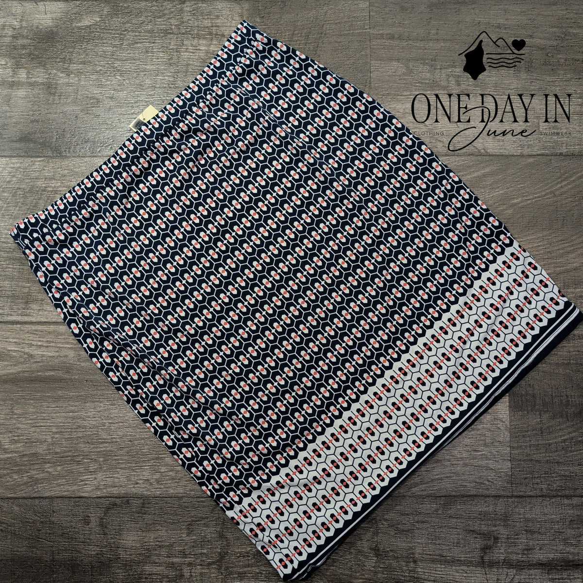 Max Studio Geometric Print Pull On Stretch Knit Pencil Skirt Navy NWT Size M