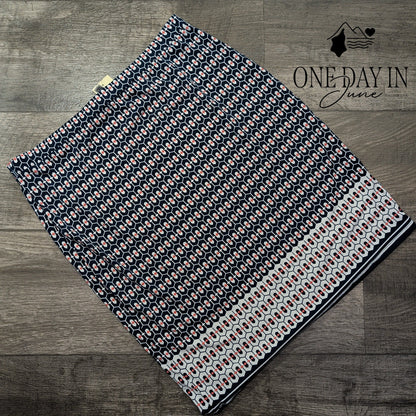 Max Studio Geometric Print Pull On Stretch Knit Pencil Skirt Navy NWT Size M