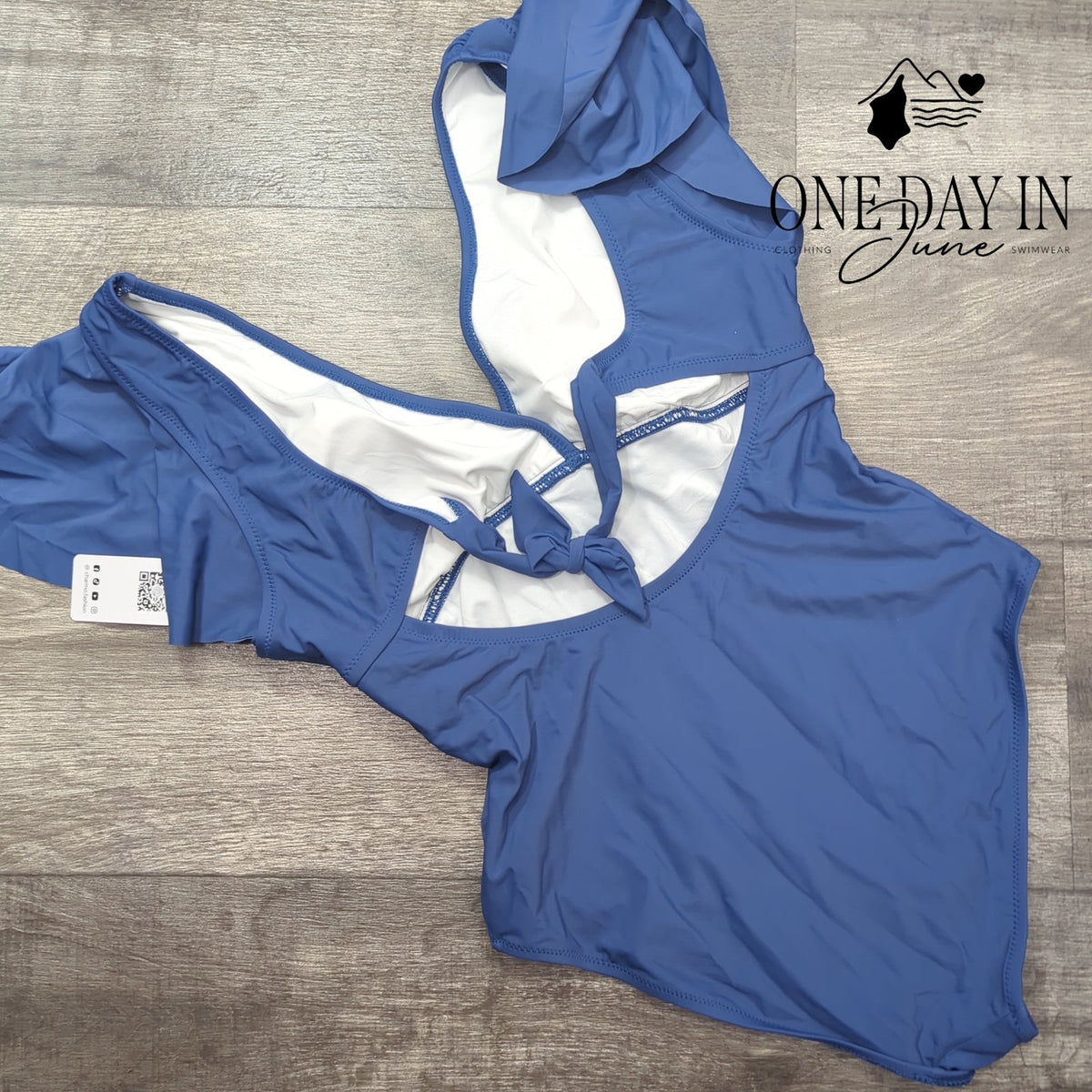Charmo Ruffle Shoulder Tie Back One Piece Swimsuit Blue NWT Size M