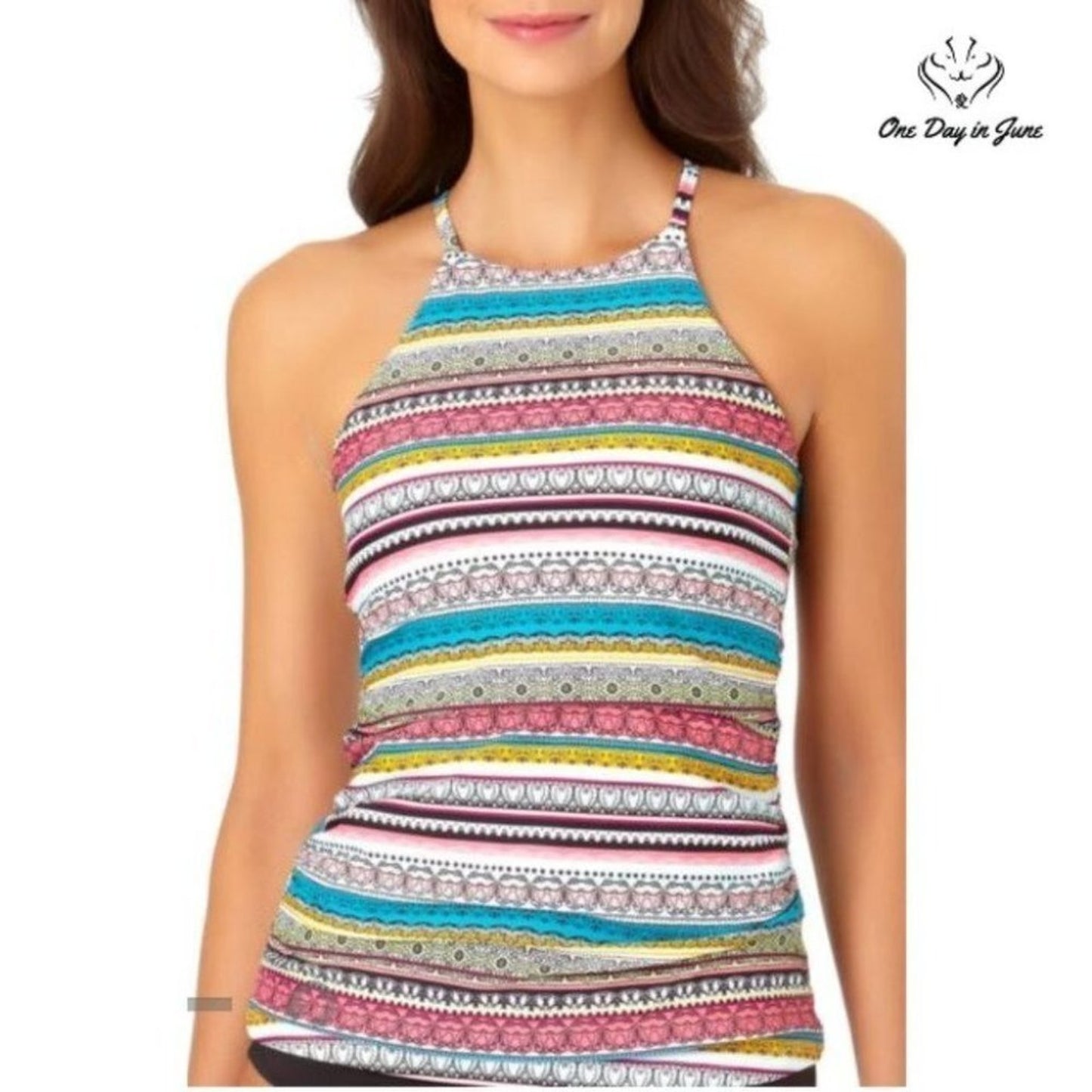 Liz Claiborne Striped Tankini Top Size M