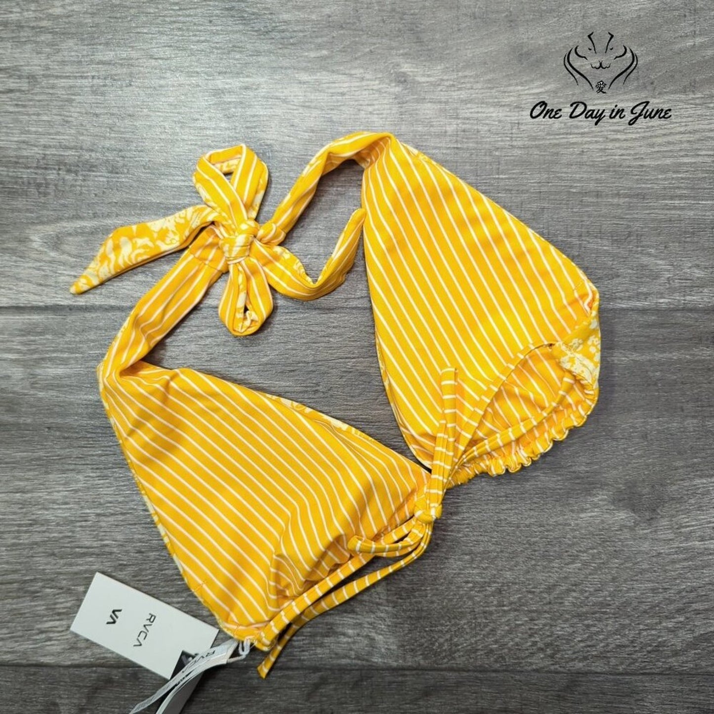 RVCA Forever Halter Reversible Bikini Top Yellow Floral NWT $58 Size S
