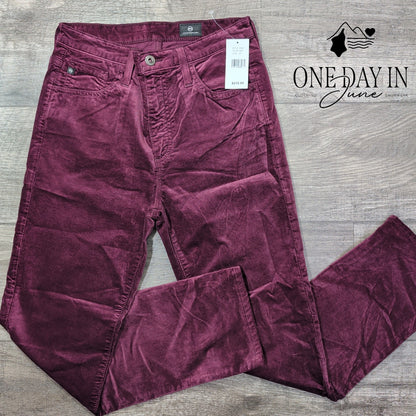 AG Adriano Goldschmied Velveteen Straight Leg Pants Burgundy NWT $215 Size 4