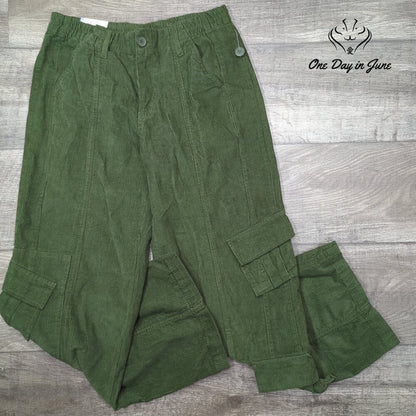 Angel Kiss Cargo Corduroy Pants Juniors Green Comfort Waist Y2K NWT Size 5