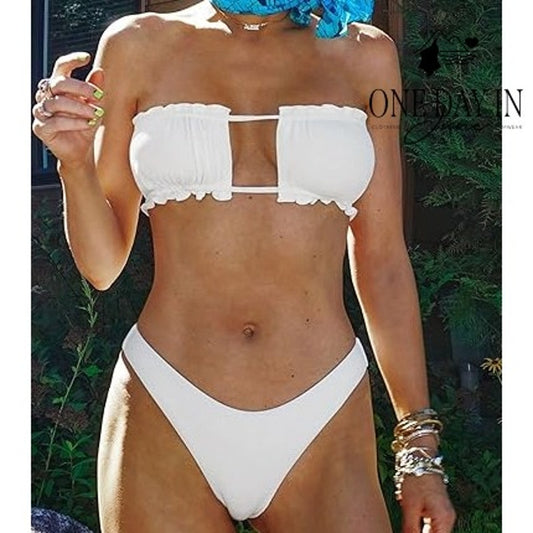 Zaful Ribbed Tie Back Bikini Swimsuit Size L