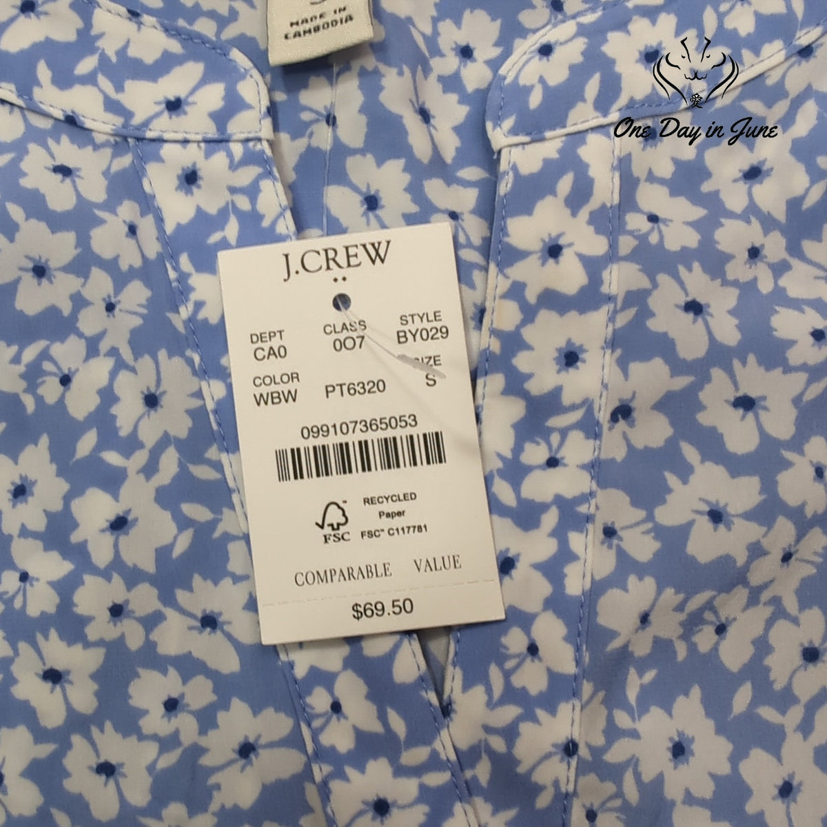 J.Crew Floral Button Front Tank Top Blue White Sleeveless NWT Size S