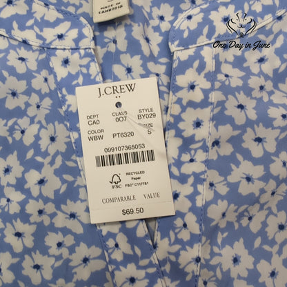 J.Crew Floral Button Front Tank Top Blue White Sleeveless NWT Size S