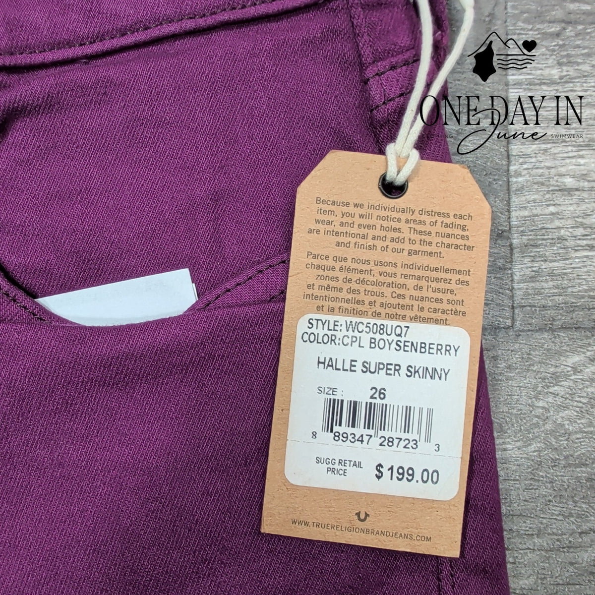 True Religion Halle Super Skinny Jeans Boysenberry Purple Zip Ankle NWT Size 2
