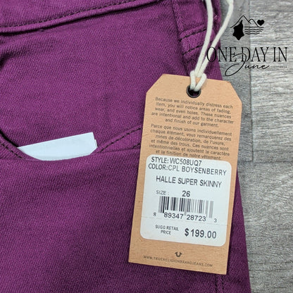 True Religion Halle Super Skinny Jeans Boysenberry Purple Zip Ankle NWT Size 2