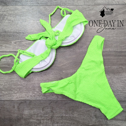 Adisputent Smocked Underwire Bikini Swimsuit Size L