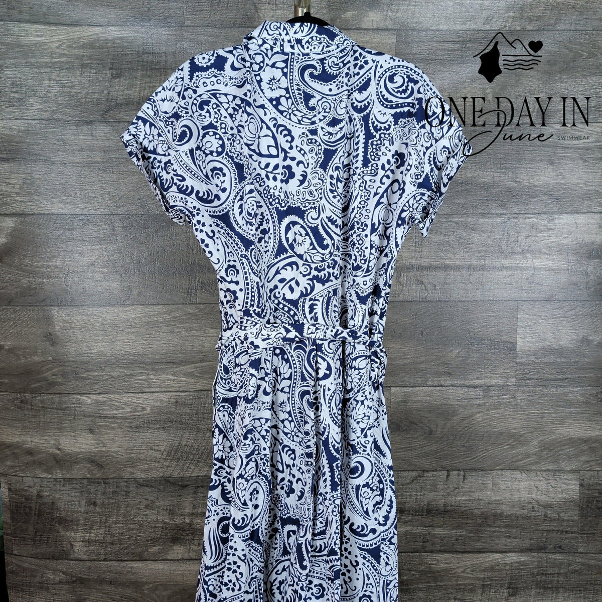 Talbots Paisley Button Front Belted Midi Shirtdress Navy White NWT Size 14