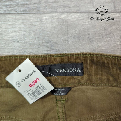 Versona Corduroy Skirt Olive Green Front Slit 5 Pocket NWT Size 27 (4)