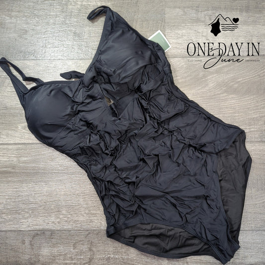 Eomenie Tie Back Keyhole One Piece Swimsuit Size L