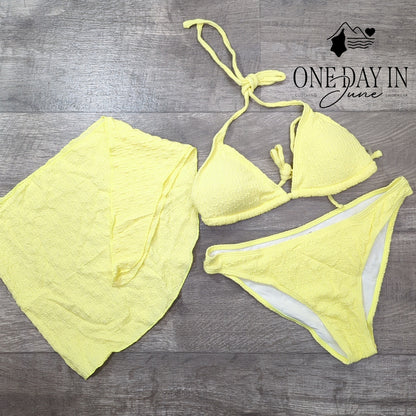 Aleumdr Textured Triangle 3 Piece Bikini Swimsuit Size M