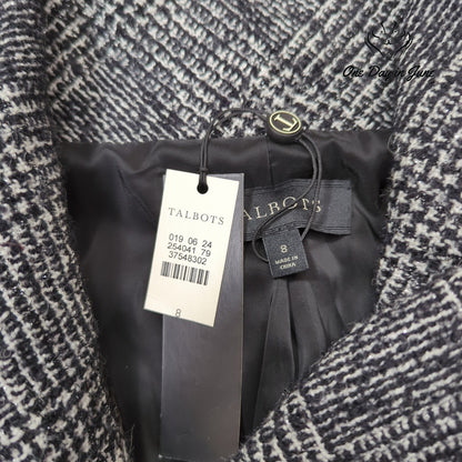 Talbots Black White Plaid Wool Blend Button Front Blazer Jacket NWT Size 8