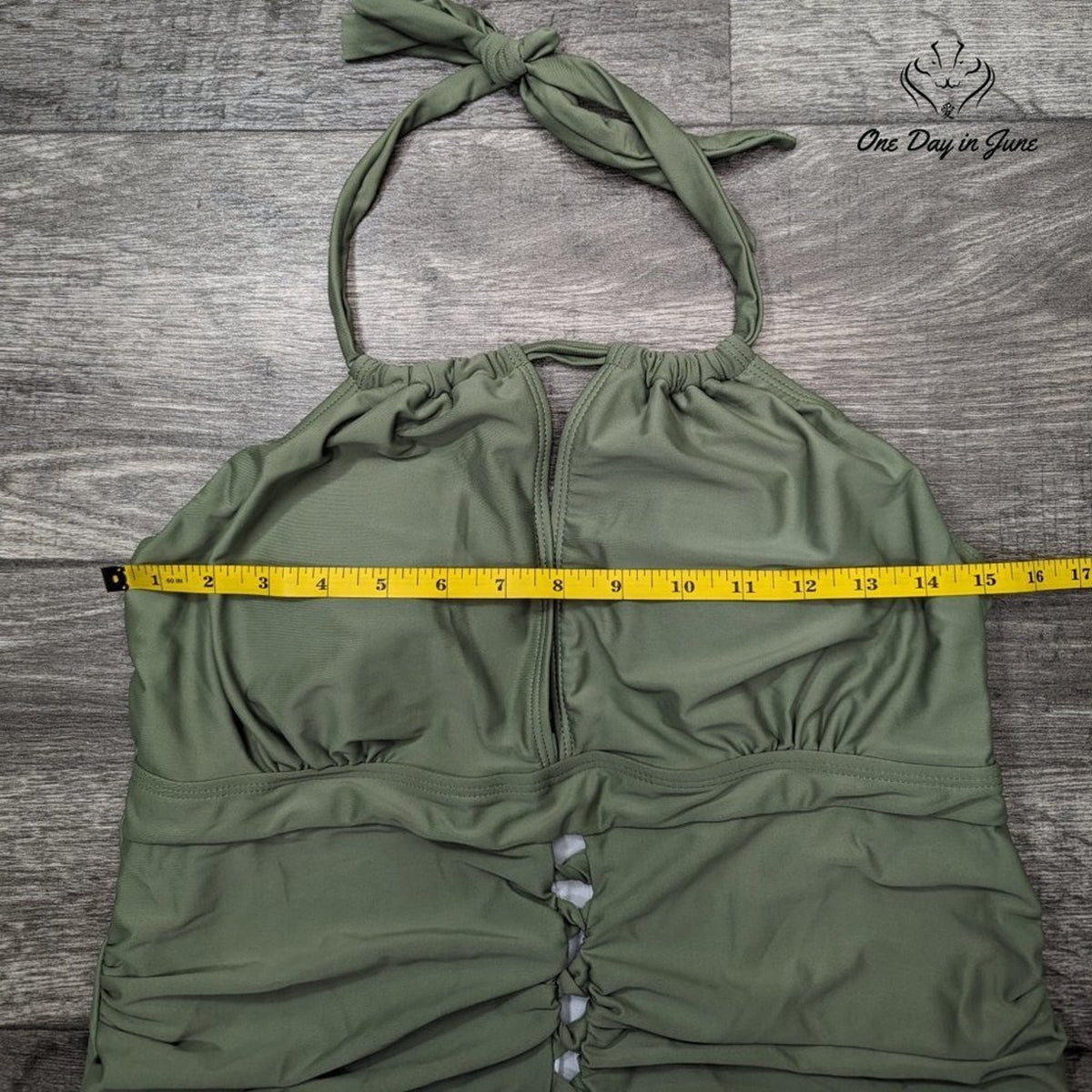 Charmo Piece Swimsuit Olive Green Halter V Neck Ruched Cutout Size 3XL