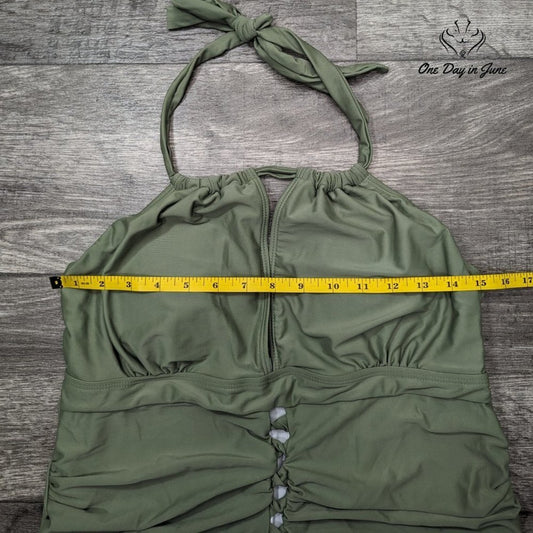 Charmo Piece Swimsuit Olive Green Halter V Neck Ruched Cutout Size 3XL