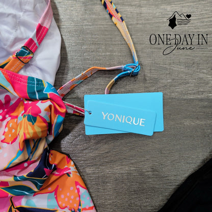 Yonique Tropical Cross Front Tankini Swimsuit Size XL