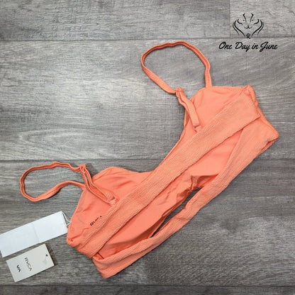 RVCA La Jolla Crop Bikini Top Coral Textured Strappy NWT $55 Size L