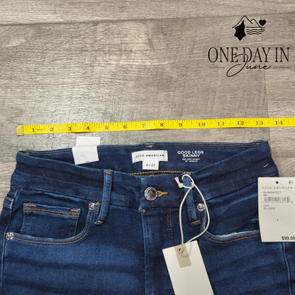 Good American Good Legs Skinny Jeans Dark Wash Raw Hem NWT Size 4