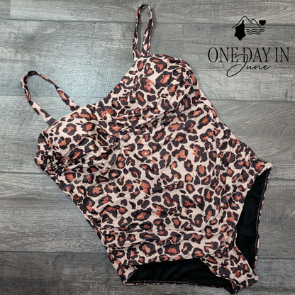 Holipick Plus Size Leopard One Piece Swimsuit Size 20W