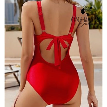 Vimpunec Cut Out Tie Back One Piece Swimsuit Red NWT Size L