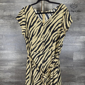 Talbots Striking Zebra Midi Shirtdress Tan Black Belted NWT Size 16