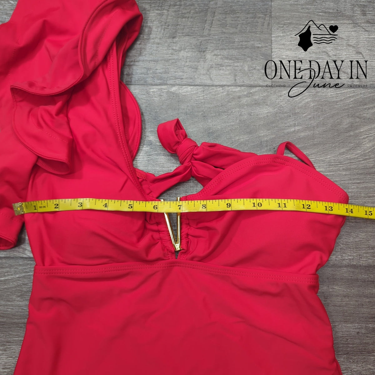 Sporlike Red Ruffle One Shoulder Tie Back One Piece Swimsuit NWT Size S