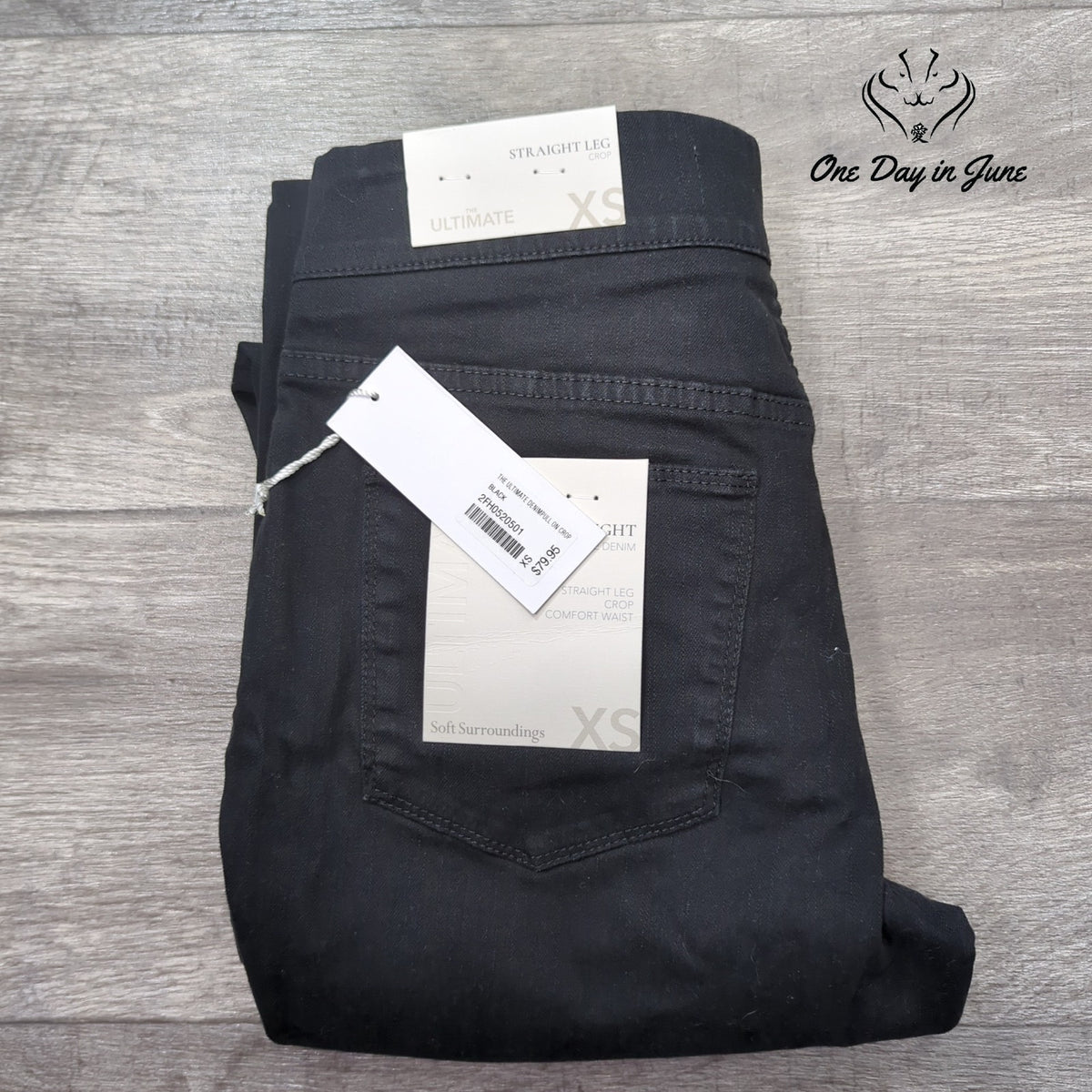 Soft Surroundings Ultimate Denim Pull On Straight Crop Jeans Black NWT Size XS