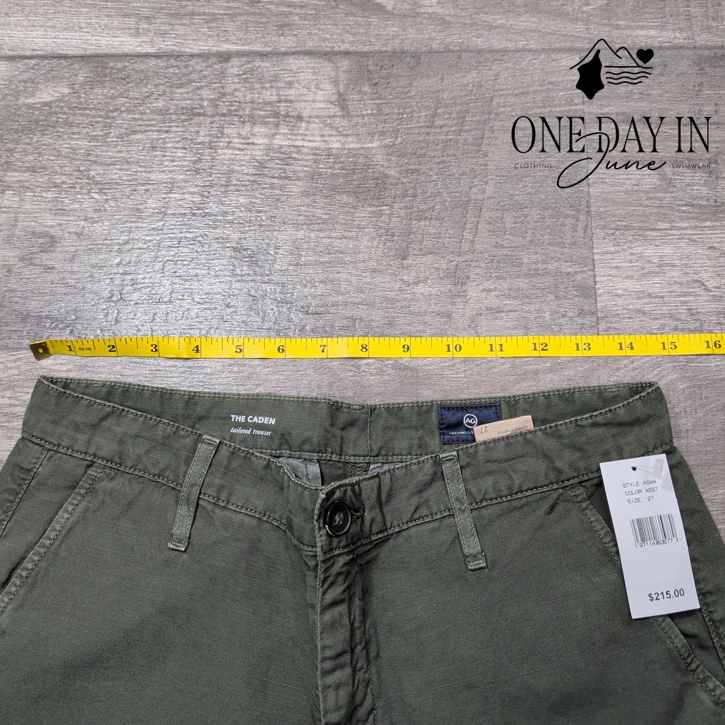 AG Adriano Goldschmied Caden Tailored Trouser Pants Olive Green NWT Size 4 (27)