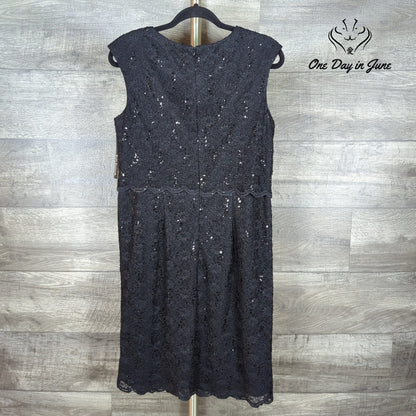 R&M Richards Sequin Lace Cocktail Dress Black Sleeveless NWT Size 12