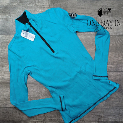 Ralph Lauren Half Zip Waffle Knit Pullover Turquoise Blue NWT Size S