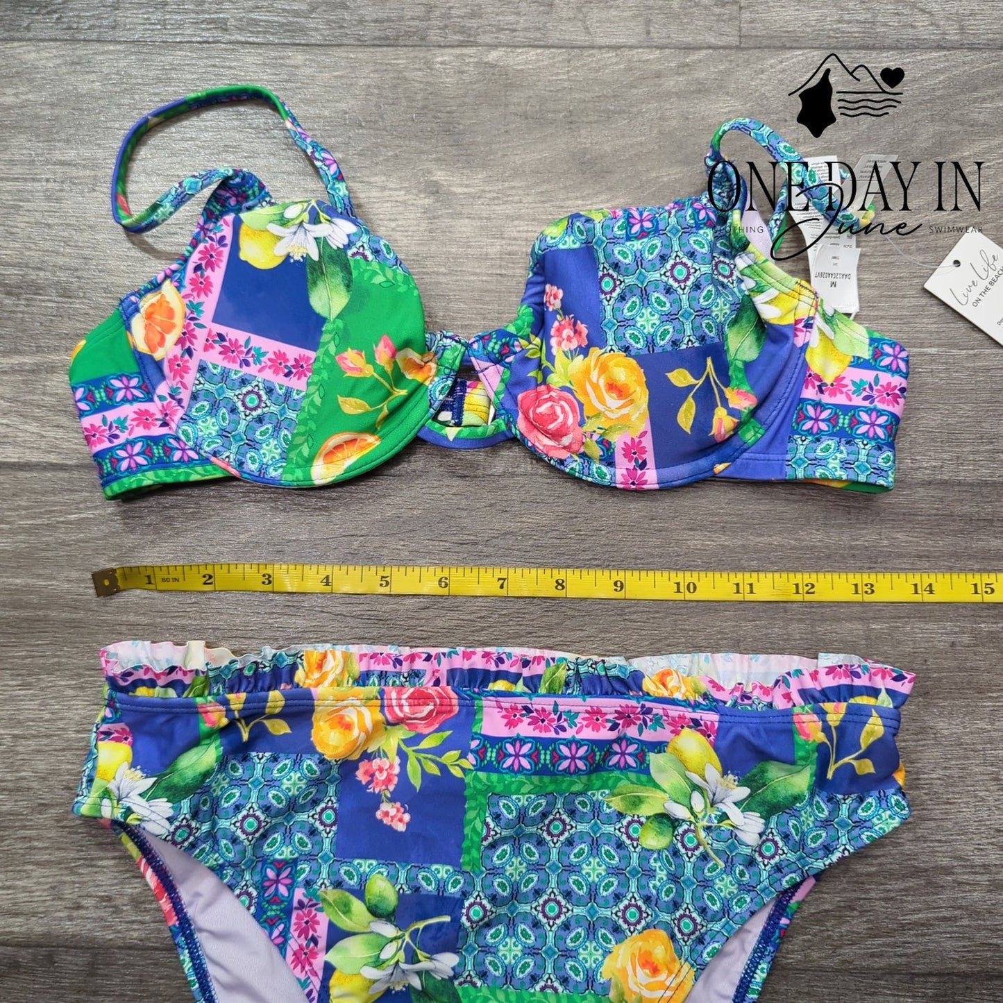 Cupshe Floral High Waist Underwire Bikini Set Ruffle Bottom NWT Size M