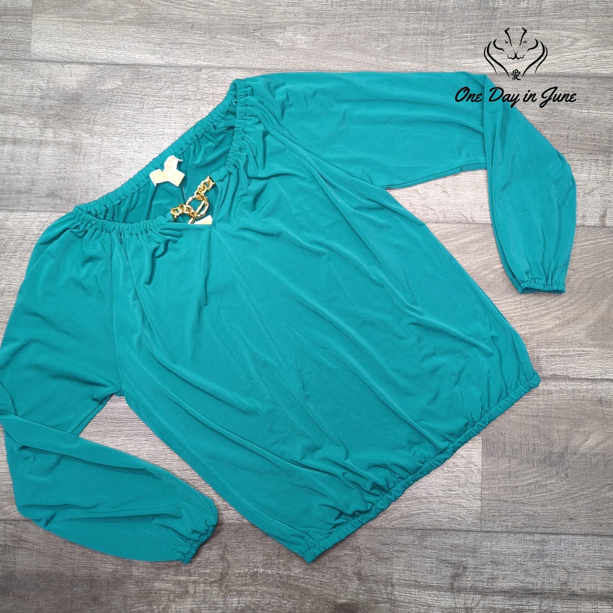 Michael Kors Blouse Teal Green Gold Chain Off Shoulder NWT Size S