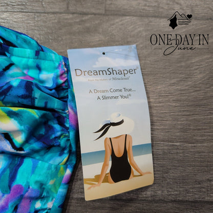 Trimshaper DreamShaper Halter One Piece Swimsuit Blue Abstract NWT Size 12