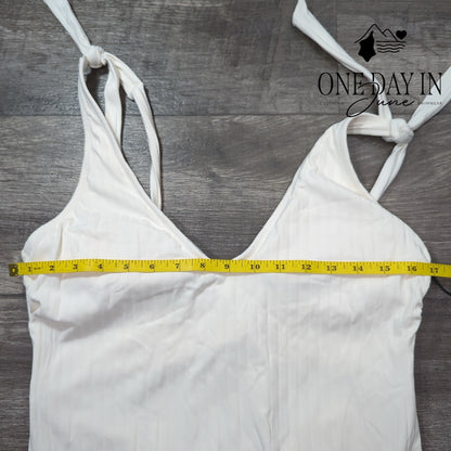 Shade & Shore Textured Tie Shoulder One Piece Swimsuit Size L