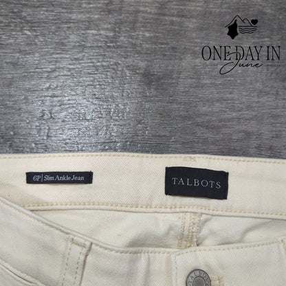 Talbots Petite Slim Ankle Jeans Ivory White Stretch Denim NWT Size 6P