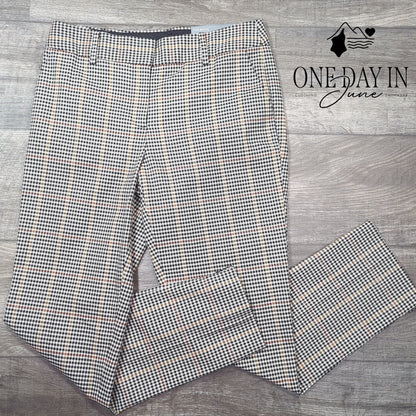 Talbots Hampshire Ankle Straight Leg Plaid Pants Black Ivory NWT Size 4