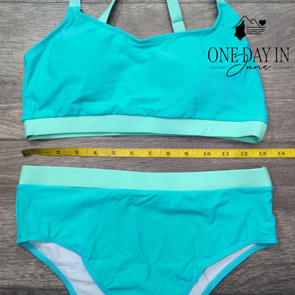 Zando Crop Bikini Swimsuit Turquoise Mint High Waist Two Piece Size M