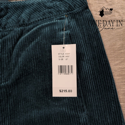 AG Adriano Goldschmied Wide Leg Corduroy Pants Dark Teal NWT Size 4 (27)