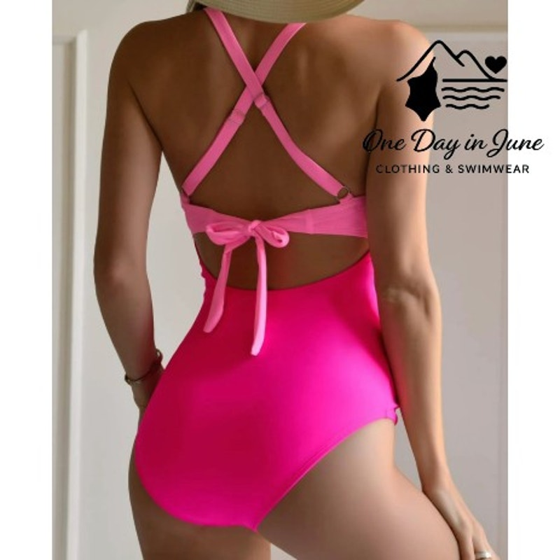 Eomenie Cross Front Cut Out Tie Back One Piece Swimsuit Size L