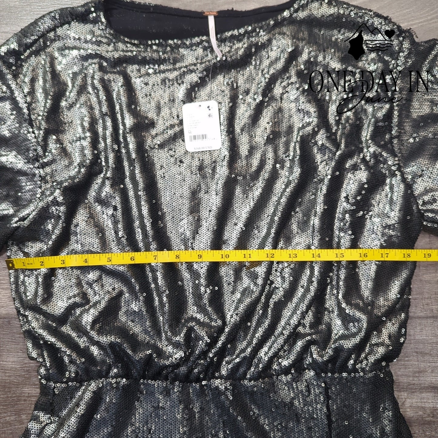 Free People Manuka Sequin Mini Dress Gunmetal Silver NWT $168 Size M