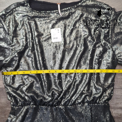 Free People Manuka Sequin Mini Dress Gunmetal Silver NWT $168 Size M