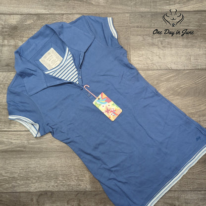 Duck Head Jeans Co Women's Polo Shirt Blue Striped Trim NWT Size M
