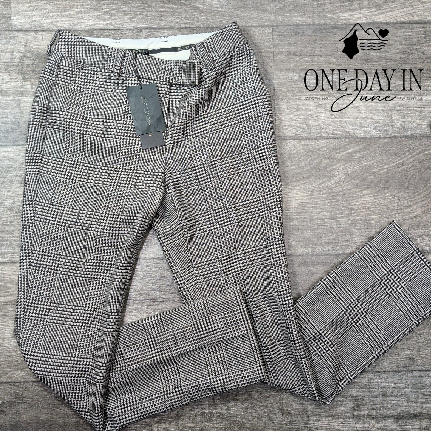 Rachel Zoe Wool Dress Pants Black Camel Glen Plaid Trousers NWT $275 Size 0