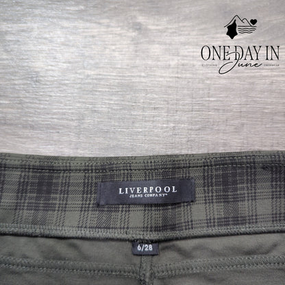 Liverpool Company Plaid Pencil Skirt Olive Black Zip Pockets Size 6