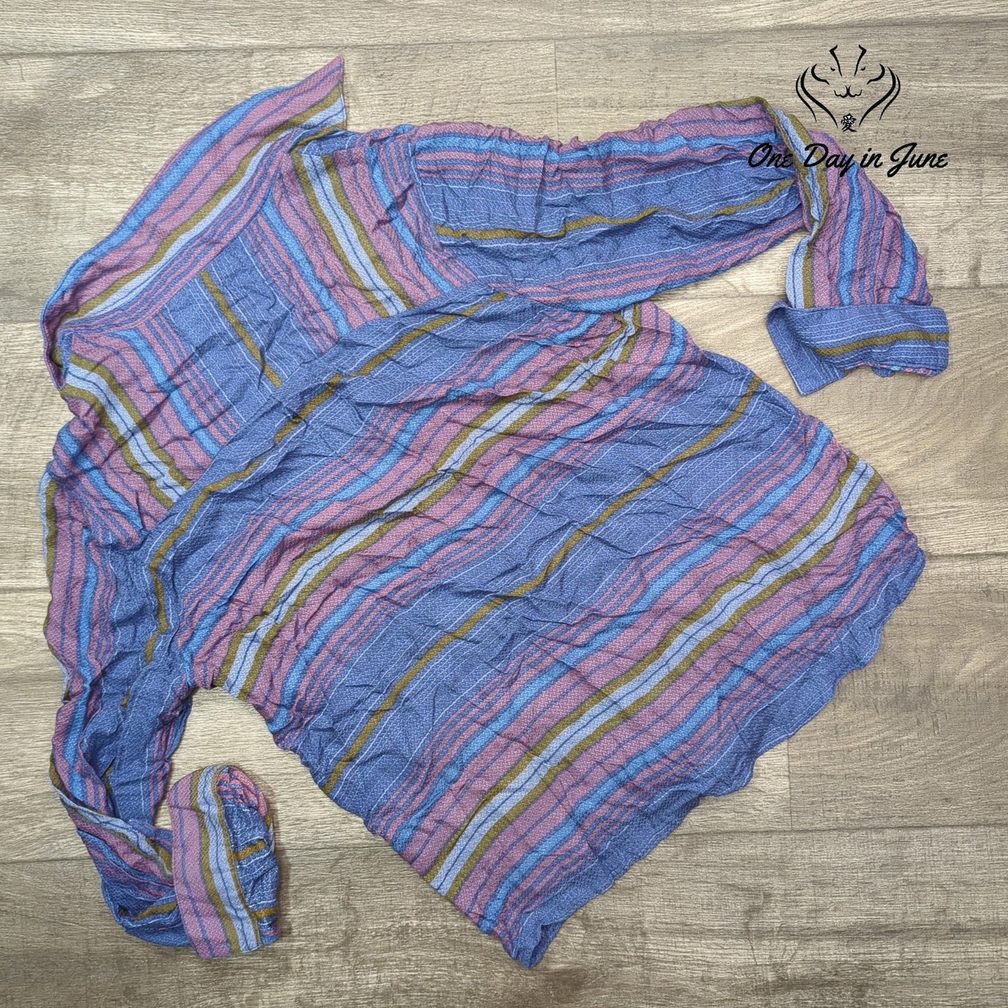 Lovestitch Striped Button Down Shirt Blue Pink Boho Long Sleeve NWT Size S