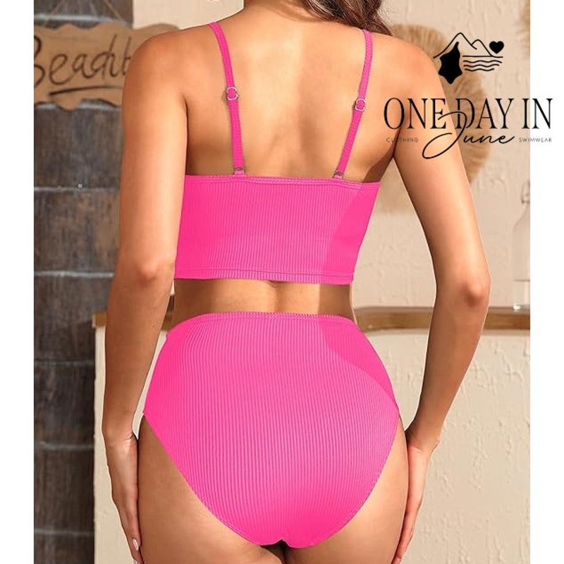Yonique Ribbed Crop High Waist Bikini Swimsuit Size S